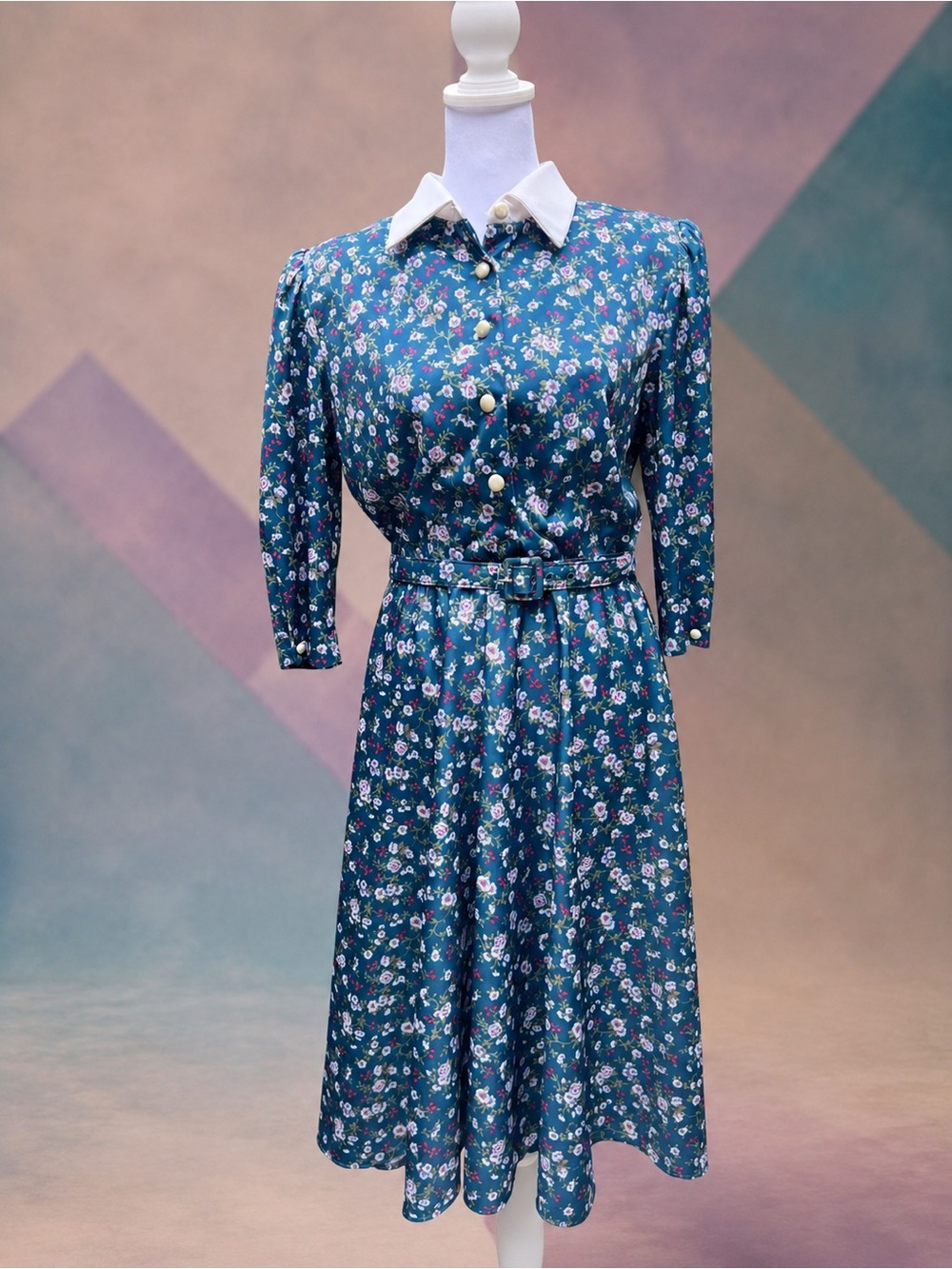Vintage 80s Whirlaway Frocks Floral matching Belted Midi Dress